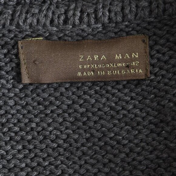 Zara Man Knit Cardigan Sweater Shawl Collar Button Down Gray Cable Knit XL - Picture 6 of 9